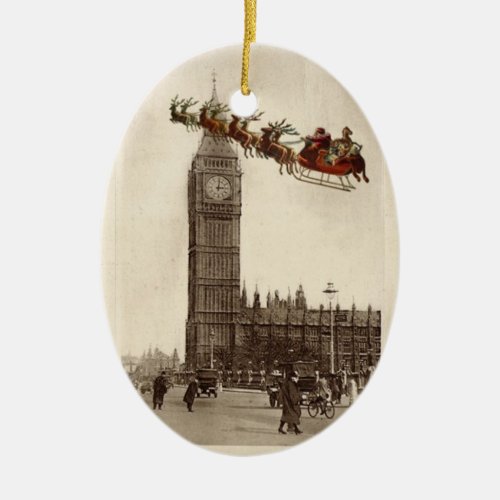 Vintage Santa over BigBen London Christmas Ornamet Ceramic Ornament