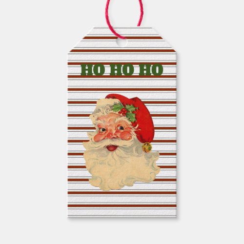 Vintage Santa Over Candy Cane Stripes Gift Tags