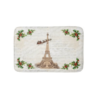 Vintage Santa over Paris Christmas Bath Mat