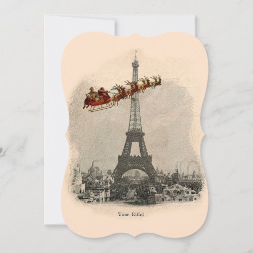 Vintage Santa over Paris Christmas Bracket Card