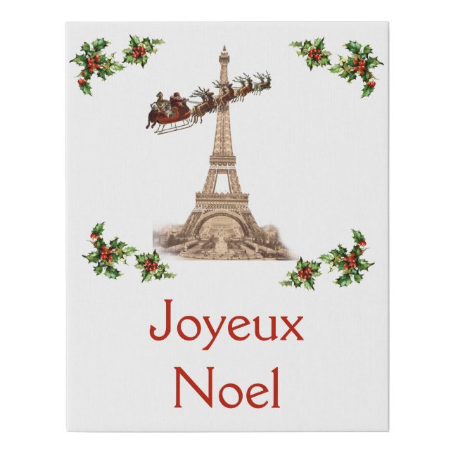 Vintage Santa over Paris Christmas Canvas Wall Art (Front)