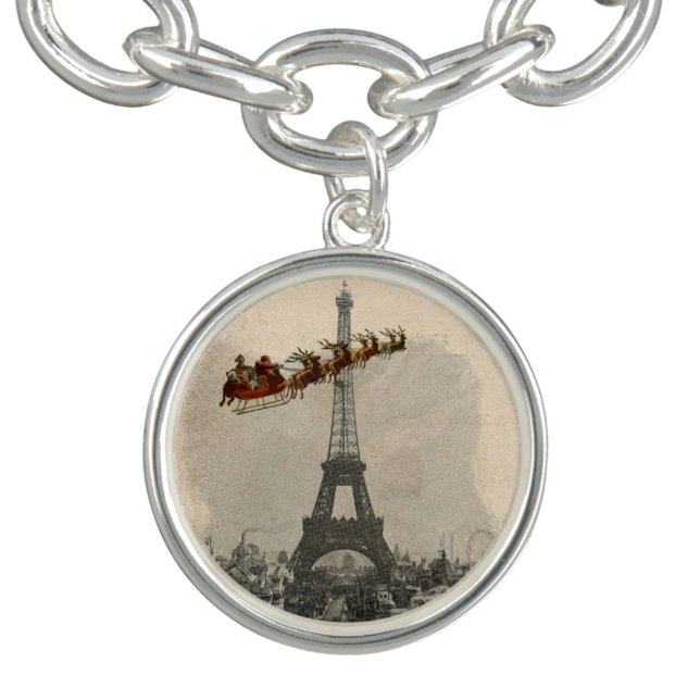 Vintage Santa over Paris Christmas Charm Charm Bracelet (Design)