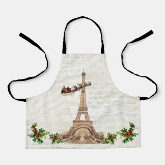 Vintage Santa over Paris Christmas Child's Apron