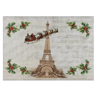 Vintage Santa over Paris Christmas Cutting Board