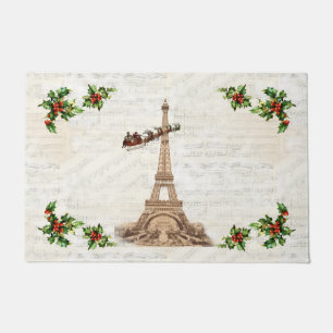 Vintage Santa over Paris Christmas Door Mat