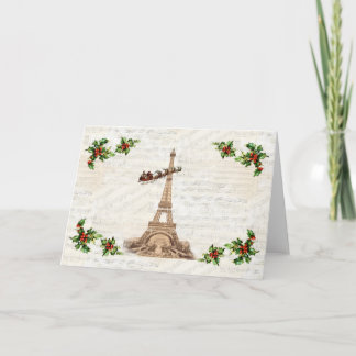 Vintage Santa over Paris Christmas Greeting Card