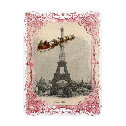 Vintage Santa over Paris Christmas Magnet