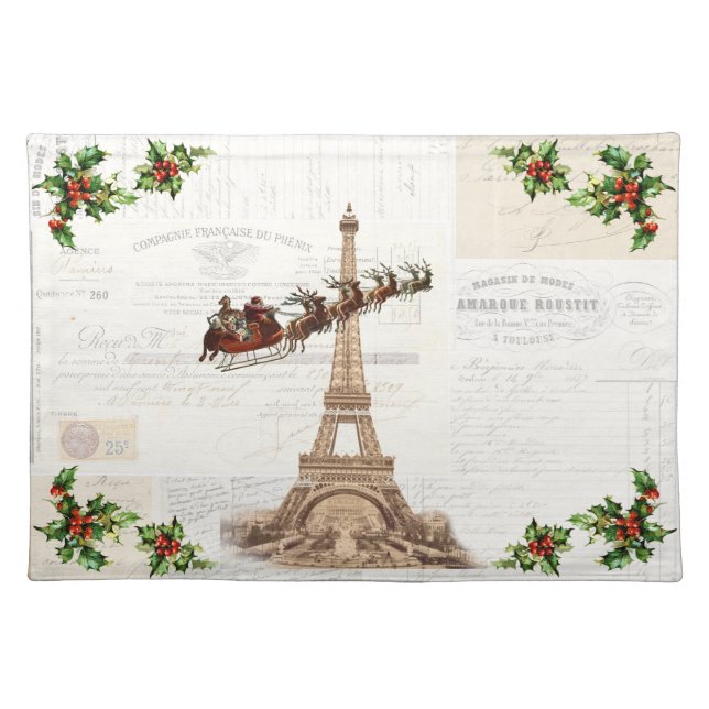 Vintage Santa over Paris Christmas Placemat (Front)
