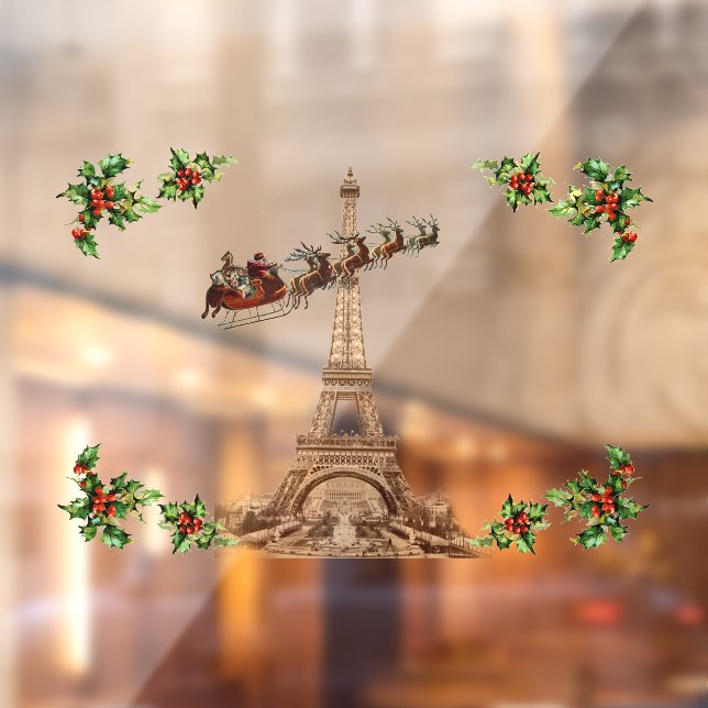 Vintage Santa over Paris Christmas Window Cling (Sheet 2)