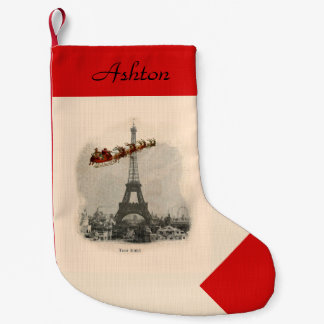 Vintage Santa over Paris Personalized Stocking