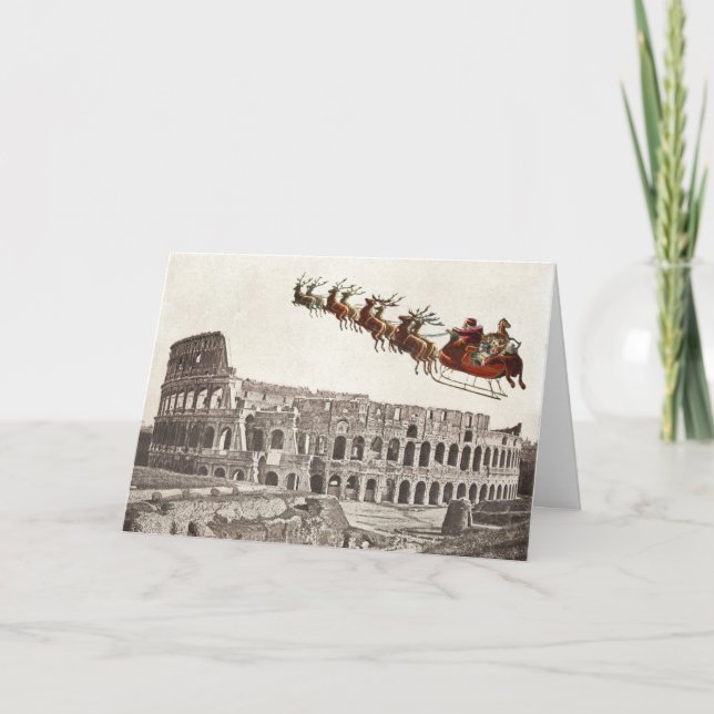 Vintage Santa over Rome Christmas Card (Front)