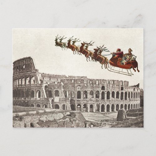 Vintage Santa over Rome Christmas Postcard