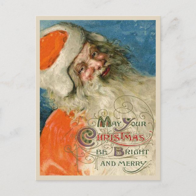 Vintage Santa Painting with Typography Postcard (Front)