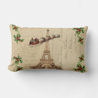 Vintage Santa Paris Christmas Lumbar Pillow