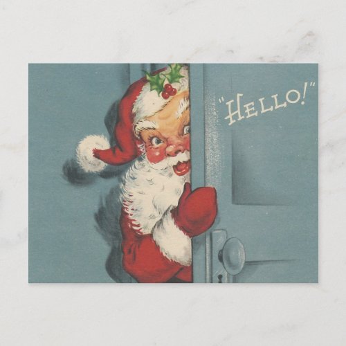 Vintage Santa Peeking Holiday Postcard