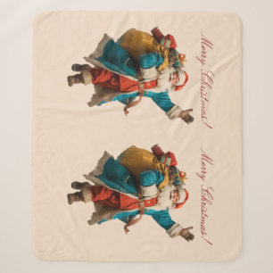 Vintage Santa Personalized Christmas Design Sherpa Blanket