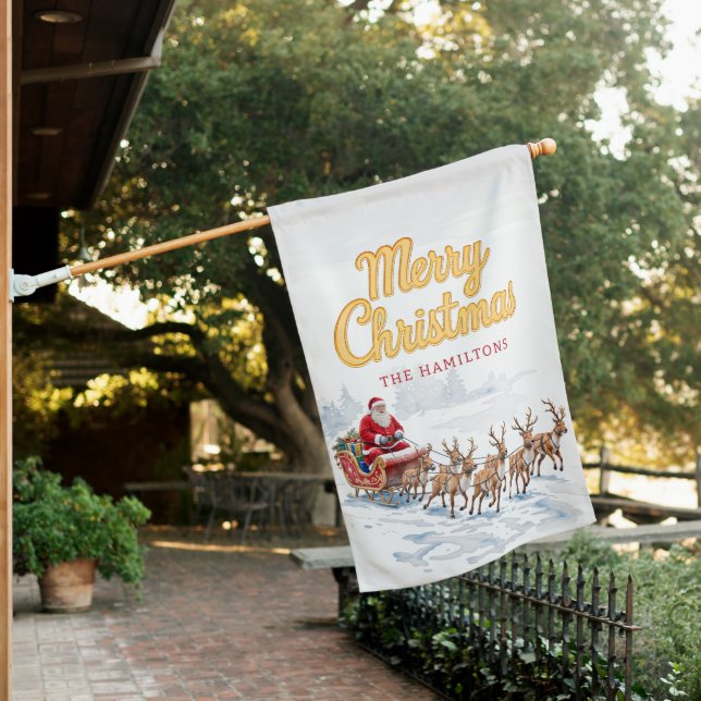Vintage Santa Personalized Christmas Flag (In SItu)