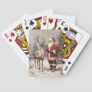Vintage Santa Petting A Reindeer Painting Poker Cards