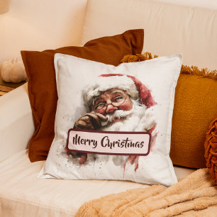 Vintage Santa Photo & Merry Christmas Text Pillow