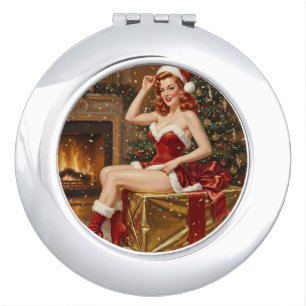 Vintage Santa Pin-up Art Compact Mirror