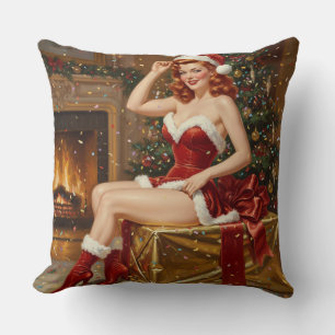 Vintage Santa Pin-up Art Throw Pillow
