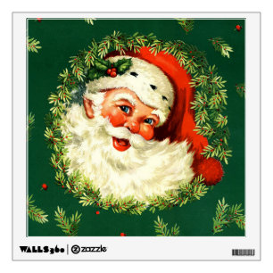 Vintage Santa, pine wreath, holly Christmas Wall Sticker