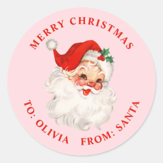 Vintage santa pink and red gift classic round sticker