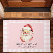 Vintage Santa Pink Gingham Personalized Christmas