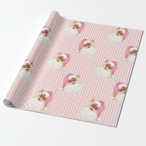 Vintage Santa  Pink Stripe Christmas Wrapping Paper
