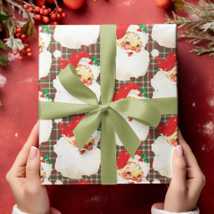 Vintage Santa Plaid Christmas Festive Wrapping Paper