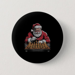 Vintage Santa Playing Chess Retro Christmas Holida Button