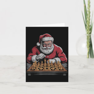 Vintage Santa Playing Chess Retro Christmas Holida Card