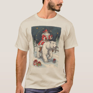 Vintage Santa Polar Bear Christmas Winter Art T-Shirt