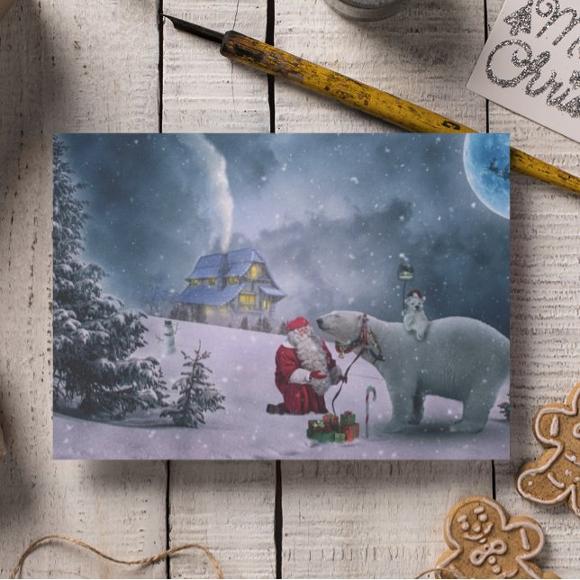 Vintage Santa Polar Bear Scene Christmas Holiday Card (Creator Uploaded)
