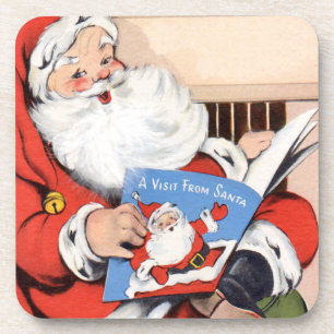 Vintage Santa Reading Set of Cork Coasters