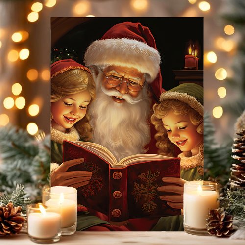 Vintage Santa Reading To Children Holiday Card