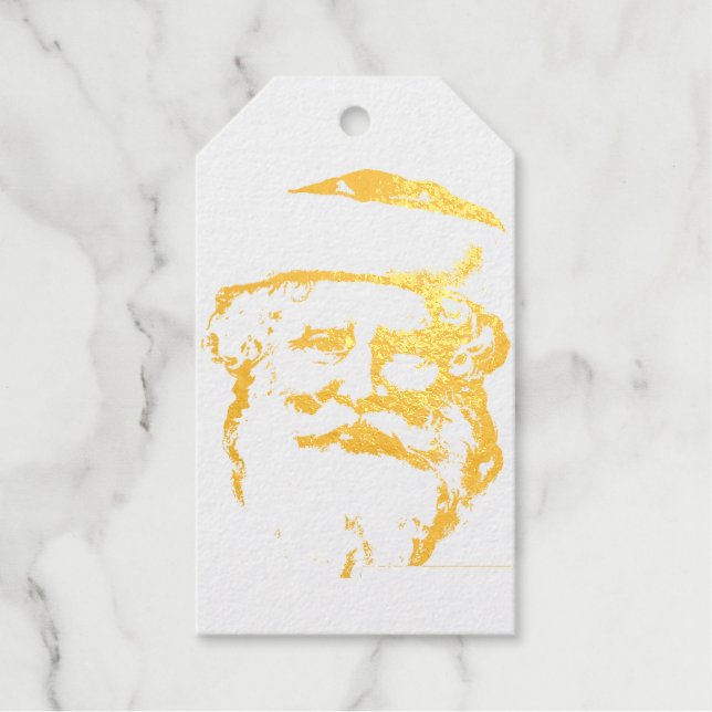 VINTAGE SANTA REAL Foil GOLD Gift Tag (Front)