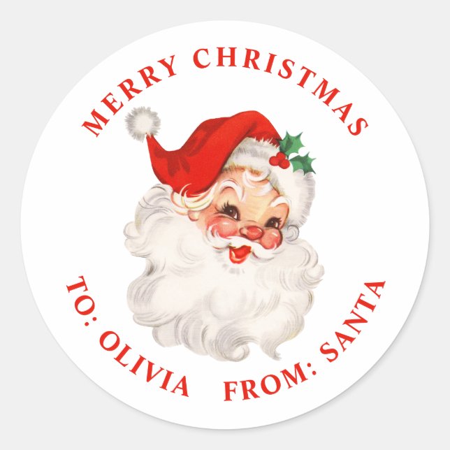 Vintage Santa red Christmas gift Classic Round Sticker (Front)