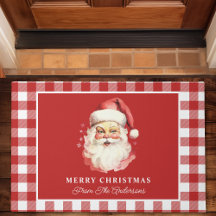 Vintage Santa Red Gingham Personalized Christmas