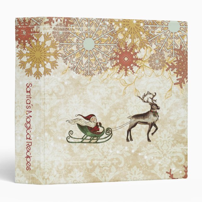 Vintage Santa & Reindeer 3 Ring Binder (Front/Spine)