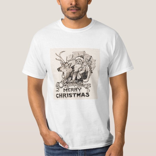 Vintage Santa Reindeer Christmas T-Shirt (Front)