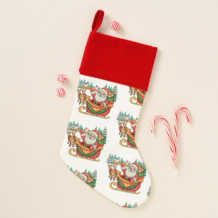 Vintage Santa Reindeer Christmas Xmas Retro Christmas Stocking