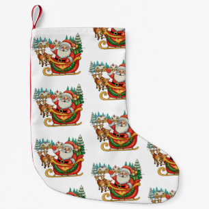 Vintage Santa Reindeer Christmas Xmas Retro Small Christmas Stocking