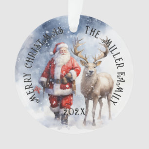 Vintage Santa Reindeer Personalized Ornament
