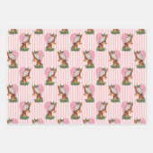 Vintage Santa & Reindeer Pink Stripe Wrapping Pape Wrapping Paper Sheets (Front 3)