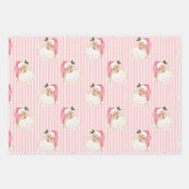 Vintage Santa & Reindeer Pink Stripe Wrapping Pape Wrapping Paper Sheets (Front 2)