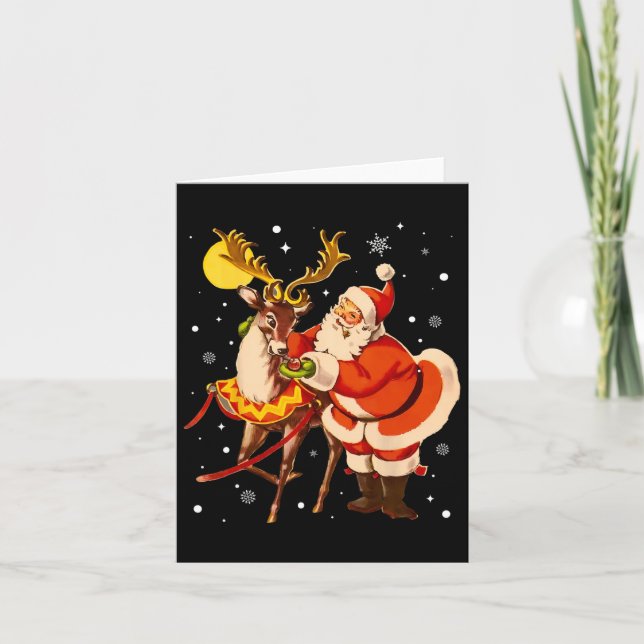 Vintage Santa Reindeer Retro 1950s Christmas Pajam Card (Front)