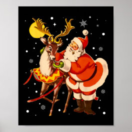 Vintage Santa Reindeer Retro 1950s Christmas Pajam Poster
