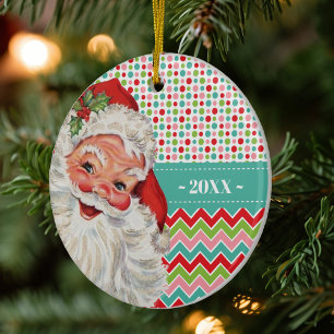 Vintage Santa Retro Colors Photo Double Sided Ceramic Ornament