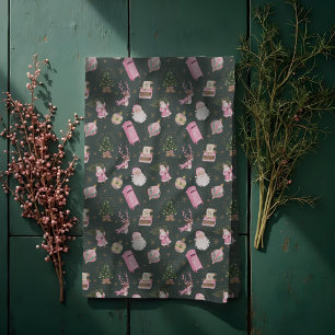 Vintage Santa Retro Pink Christmas Custom Monogram Kitchen Towel